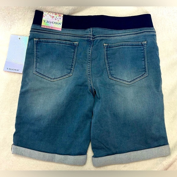 Vigoss Girls size 14 NWT Blue Denim Bermuda Shorts with stretch knit waistband - Picture 2 of 5